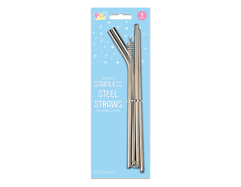 Reusable Metal Straws With Cleaner 4pk